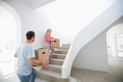Residential moving scene in Acton with flats and houses
