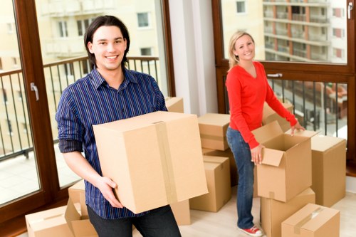 Team handling boxes carefully during a move